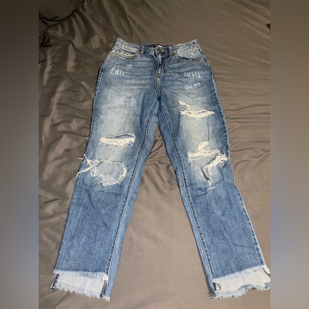 Fashion Nova Women's Distressed Light Blue Boyfriend Jeans